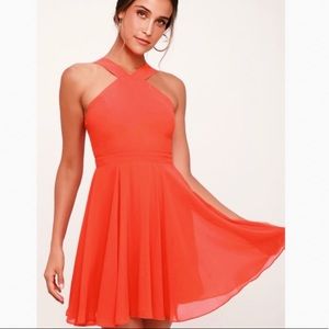 Lulu’s Forevermore Coral Red Skater Dress
